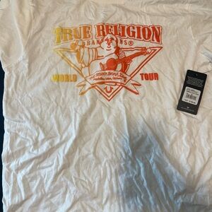 True Religion White Tee with Orange and Yellow Graphic